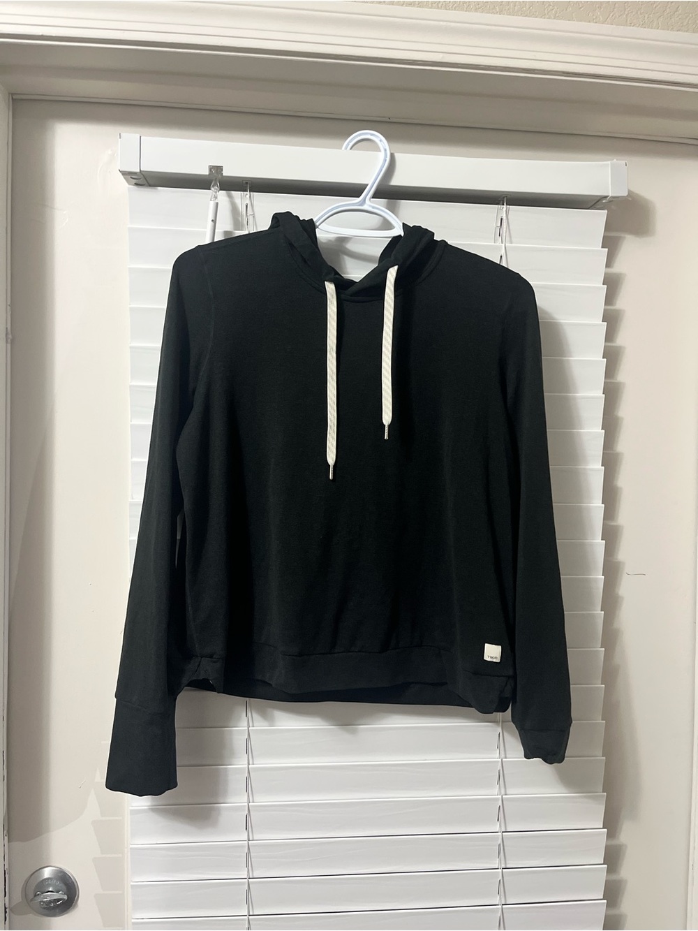 Vuori Black Hoodie with White Drawstrings